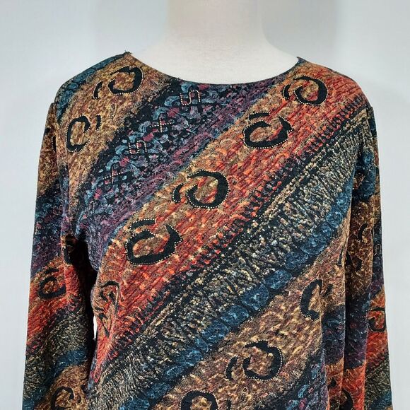French Laundry Shirt Top Stretch Colorful 3/4 Sleeve Pullover Size Medium - Picture 3 of 11
